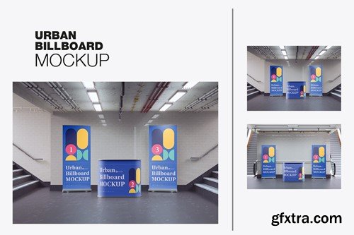 Subway Scene with Roll-Up Banners and Stand Mockup HFSG8WS