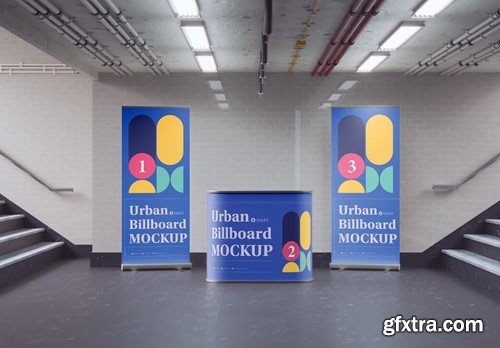 Subway Scene with Roll-Up Banners and Stand Mockup HFSG8WS