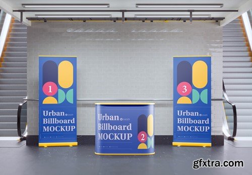 Subway Scene with Roll-Up Banners and Stand Mockup HFSG8WS