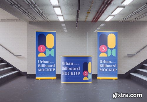 Subway Scene with Roll-Up Banners and Stand Mockup HFSG8WS