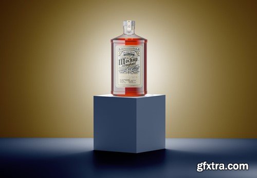 Whiskey Bottle on a Box Mockup 2FR3L5A