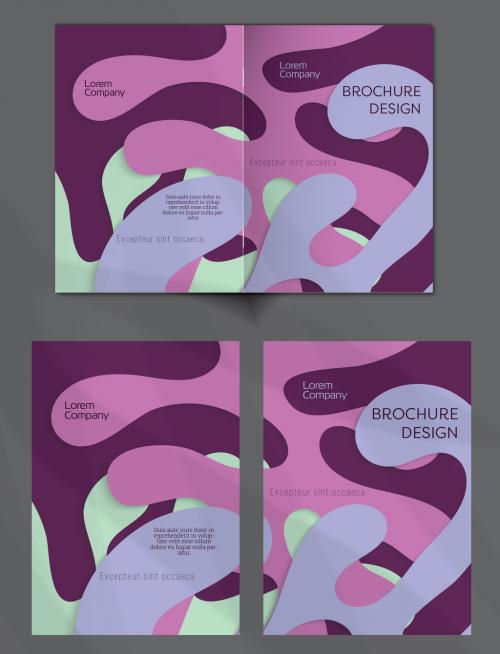 Brochure Cover Layout with Paper Craft Wavy Overlapping Shapes 577206146