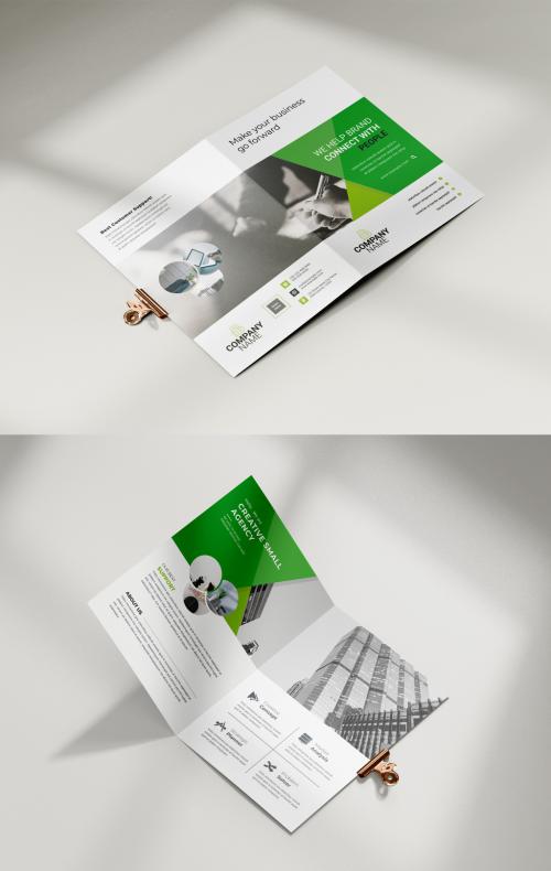 Bifold Brochure Layout with Green Accents 576287362