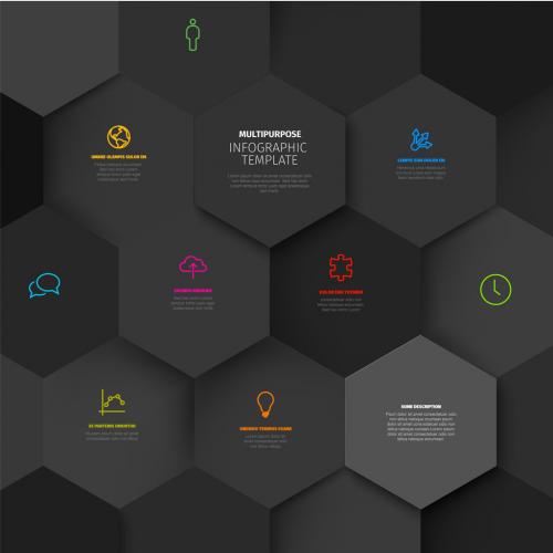 Multipurpose dark gray hexagon mosaic infographic template 575936137