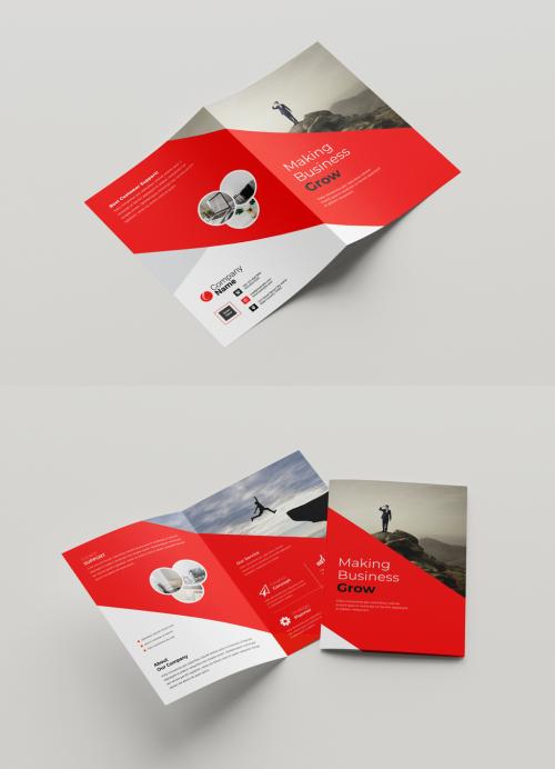 Modern Square Bifold Brochure Layout with Red Accents 575931684