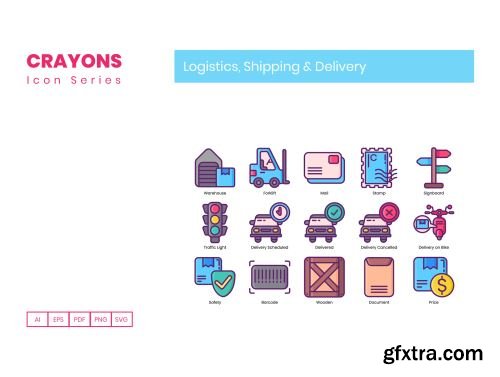 65 Logistics Icons | Crayons Series Ui8.net