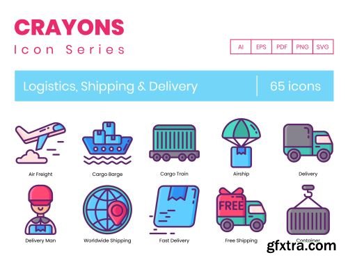 65 Logistics Icons | Crayons Series Ui8.net