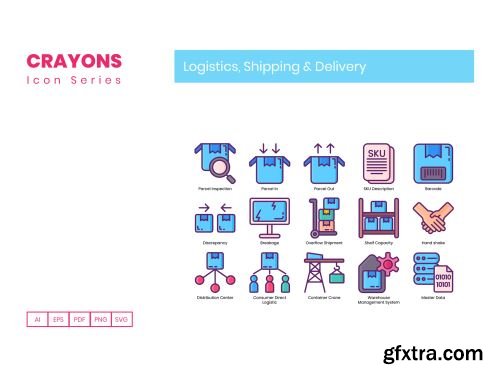 65 Logistics Icons | Crayons Series Ui8.net