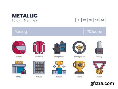 70 Racing Icons | Metallic Series Ui8.net