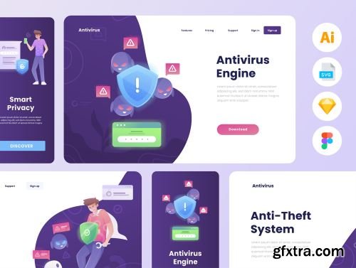 Antivirus Illustration Kit Ui8.net