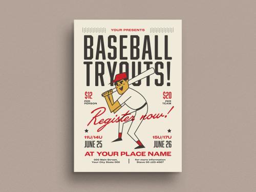 Retro BaseBall Tryouts Flyer 570808678