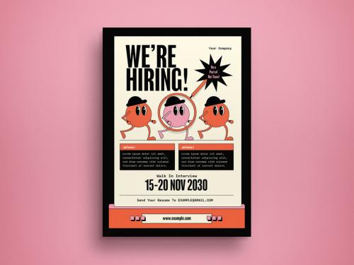 Orange Retro Cartoon We're Hiring Flyer Layout 571159430