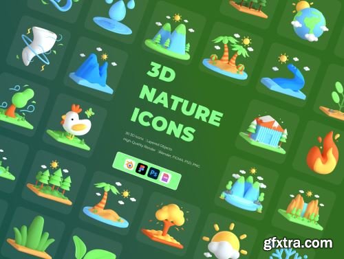 3D Nature and Environment Icons Ui8.net