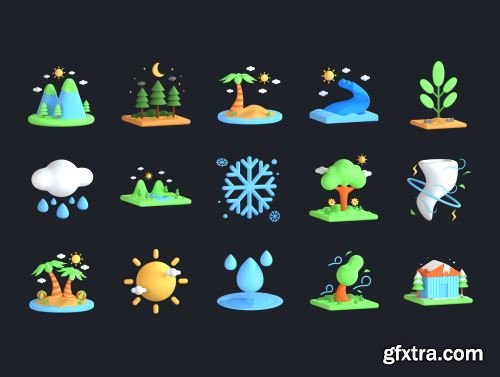 3D Nature and Environment Icons Ui8.net