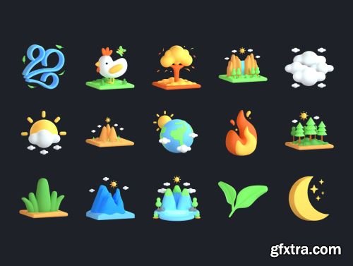 3D Nature and Environment Icons Ui8.net