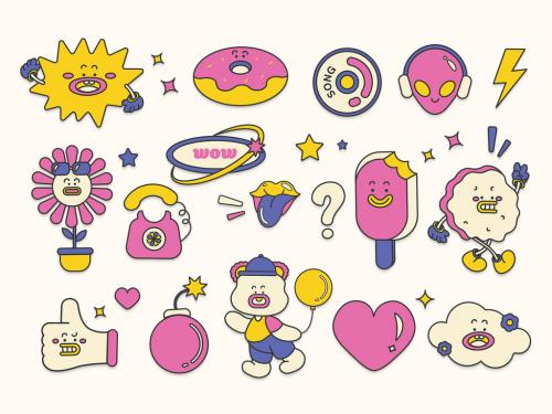 Cute Y2K Sticker Illustrations Set 575059488