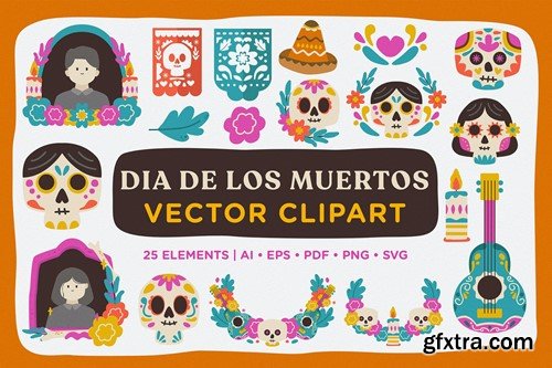 Dia de les Muertos Vector Clipart Pack EF2WFKF