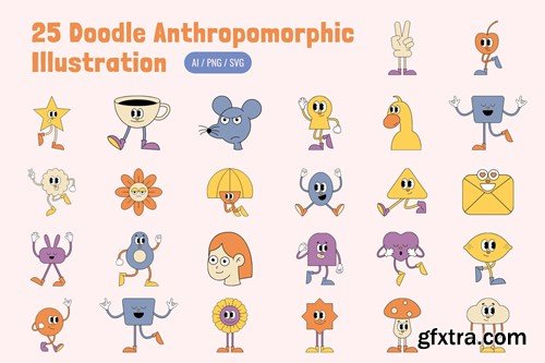 Doodle Anthropomorphic Illustration Set LHKFK4N