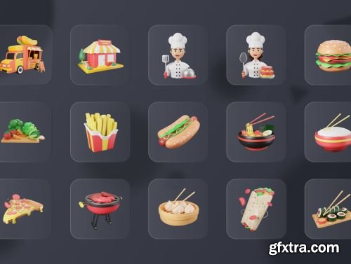 30 3D Food & Meals Icons Illustration Ui8.net