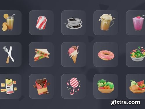 30 3D Food & Meals Icons Illustration Ui8.net