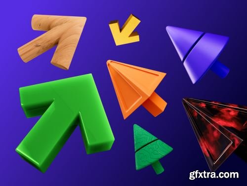 3D arrows, 4 shapes, 7 materials, PNG, Figma, C4D, OBJ Ui8.net