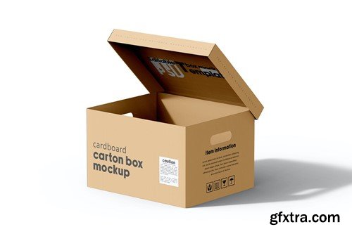 Cardboard Carton Moving Box Mockup RJK5UX4