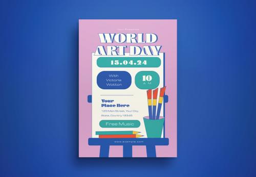 Pink Flat Design World Art Day Flyer Layout 578606225