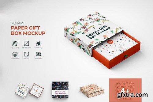 Square Paper Gift Box PSD Mockup LNYKD92