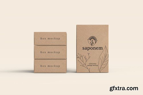 Vertical Kraft Paper Box Soap Packaging Mockup X54TDAS