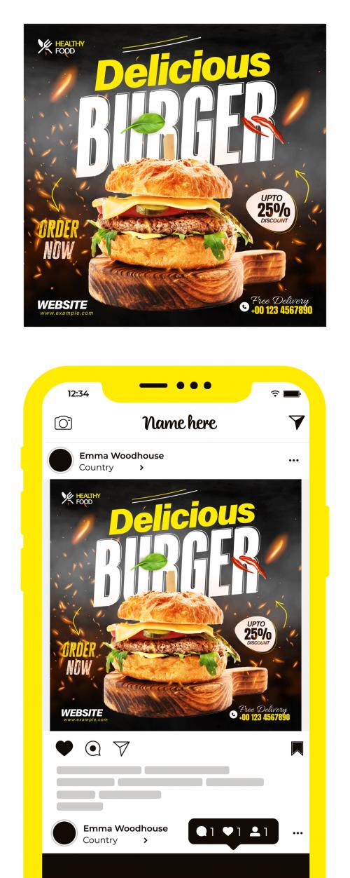 Burger Food Social Media Post Design Template 571555375