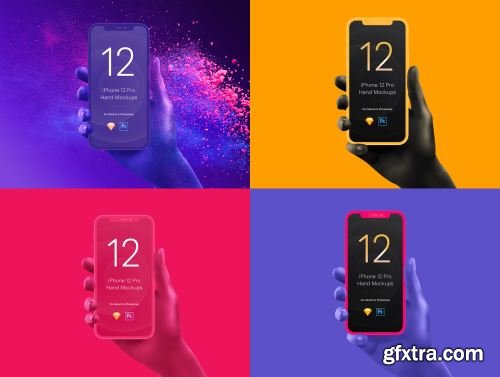 Unicolor & B/W Hands iPhone 12 Pro Mockups Ui8.net