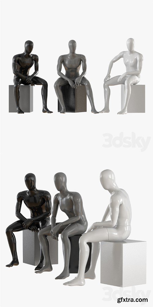 Three seated faceless mannequins 13