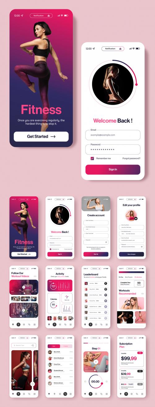 Mobile Application Fitness Screen Design Template 571555770