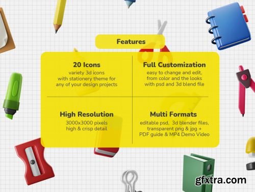 3D Icon Set - Education Stationery Theme Ui8.net