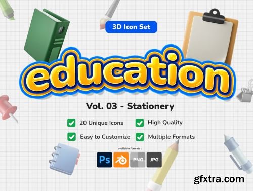 3D Icon Set - Education Stationery Theme Ui8.net