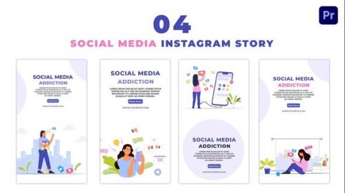 Videohive - Animated Social Media Addicted Girls Flat Character Instagram Story - 47455075 - 47455075