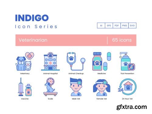 65 Veterinary Icons | Indigo Series Ui8.net