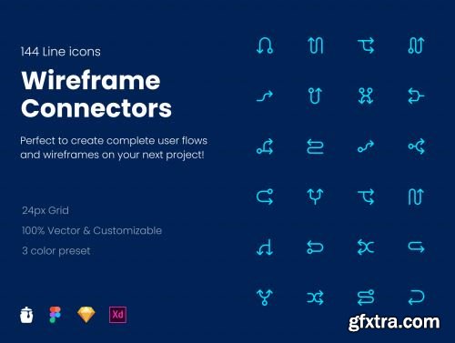 Wireframe Connectors Icon Pack - 144 Line icons Ui8.net