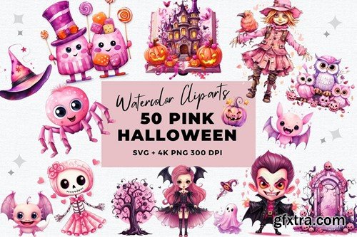 Pink Halloween Watercolor Clipart CG654SF