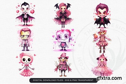 Pink Halloween Watercolor Clipart CG654SF