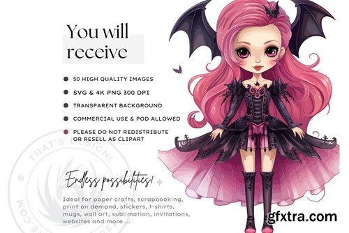 Pink Halloween Watercolor Clipart CG654SF