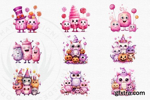 Pink Halloween Watercolor Clipart CG654SF