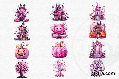 Pink Halloween Watercolor Clipart CG654SF