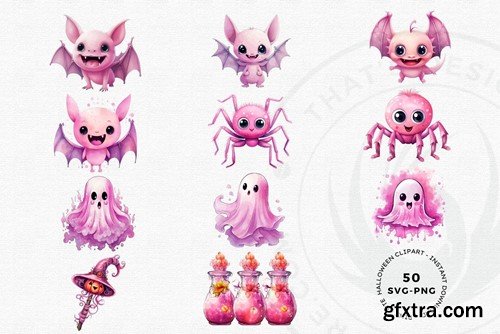 Pink Halloween Watercolor Clipart CG654SF