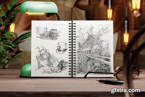 Spiral Notebook in Vintage Workspace Mockup SKBJEDE