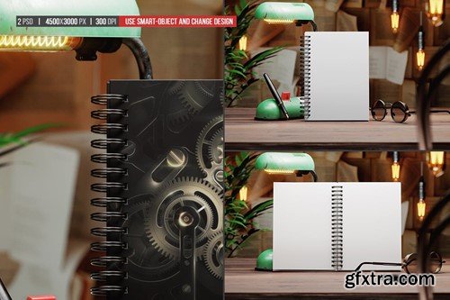 Spiral Notebook in Vintage Workspace Mockup SKBJEDE