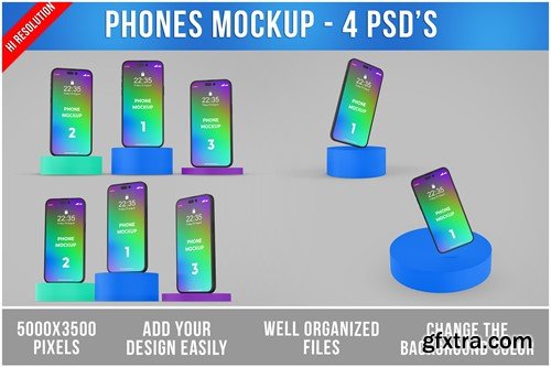 Phone Mockup in Podium - 4 PSD's KARZA5G