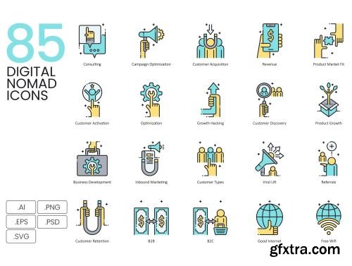 85 Digital Nomad Icons | Aqua Series Ui8.net