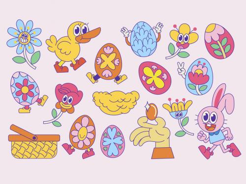 Retro Easter Vector Illustrations Collection 565843651