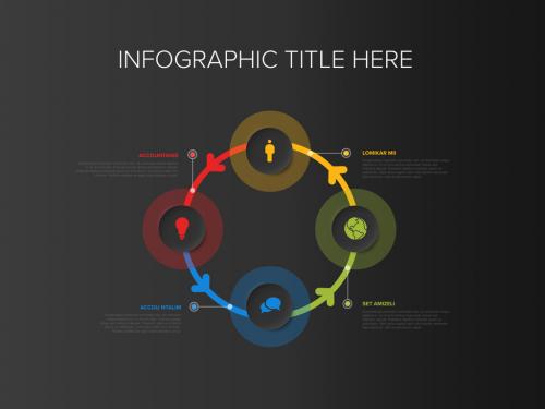 Simple Infographic Cycle with Four Relief Circle Icon Elements and Arrows 505257653